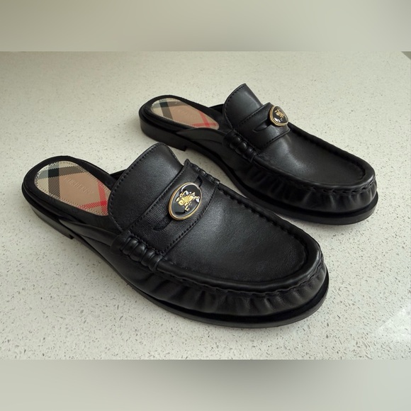 Burberry Cadet Ruched Black Leather Loafer Mule Size EU 38 US 8 - Picture 5 of 10
